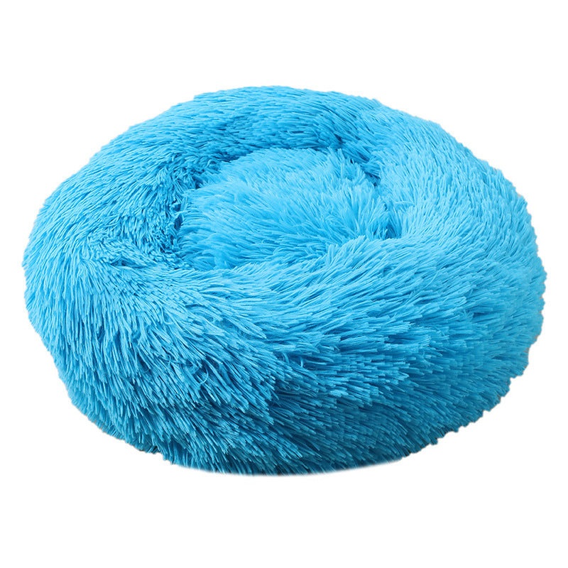 Blue 50cm Cozy Round Pet Bed – Plush Cat & Dog Bed with Non-Slip Base, Machine Washable