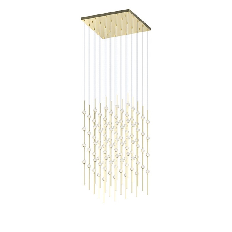 Constellation Cosmic Cube 20″ LED Pendant Satin Brass with Clear Faceted Acrylic 3000K 10′ Adjustable Cord