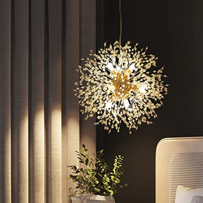 Dellemade Sputnik – Lussuoso lampadario a sospensione dorato, a 8 luci, per camera da letto, soggiorno, sala da pranzo