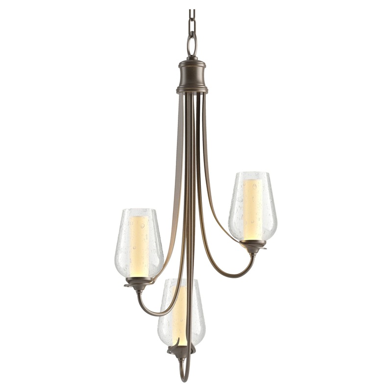Flora 3-Arm Chandelier Bronze Seeded Glass with Opal Diffuser (ZS)