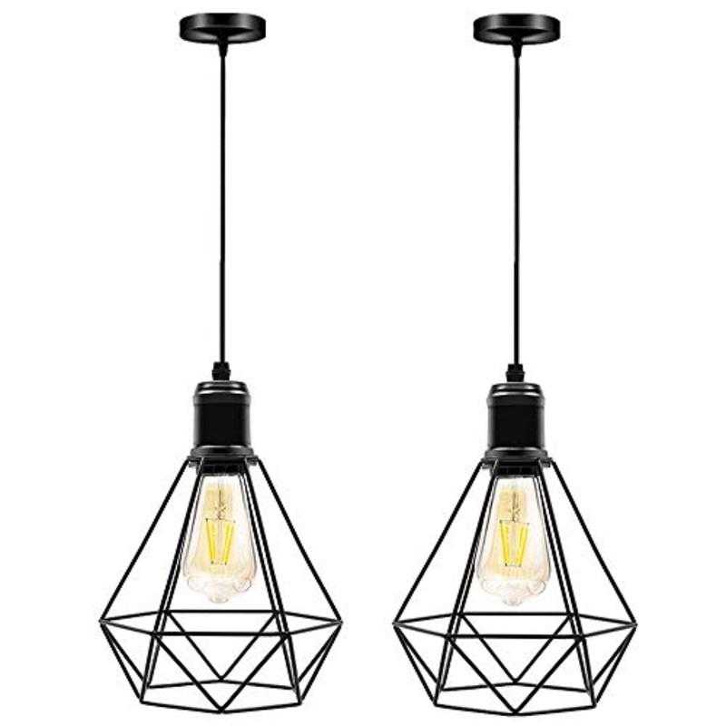 Lampade a Sospensione Vintage Industriale Plafoniera Lampada da Soffitto Lampadario In Ferro Pendente Vintage Industrial,Metallo Gabbia E27 Luci Portalampada-2Pack