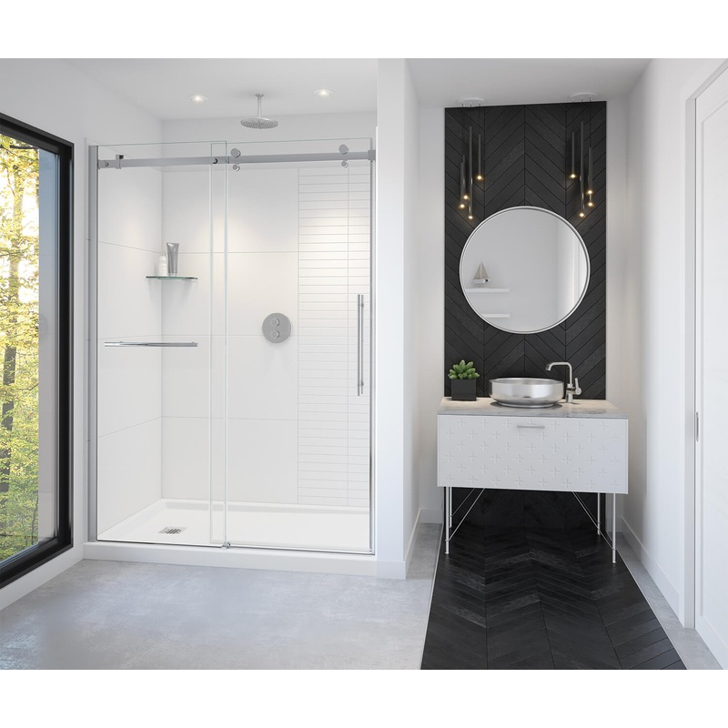 MAAX 138475-900-084-000 Vela 56 -59 x 78  in. 8mm Sliding Shower Door with Towel Bar for Alcove Installation with Clear glass in Chrome