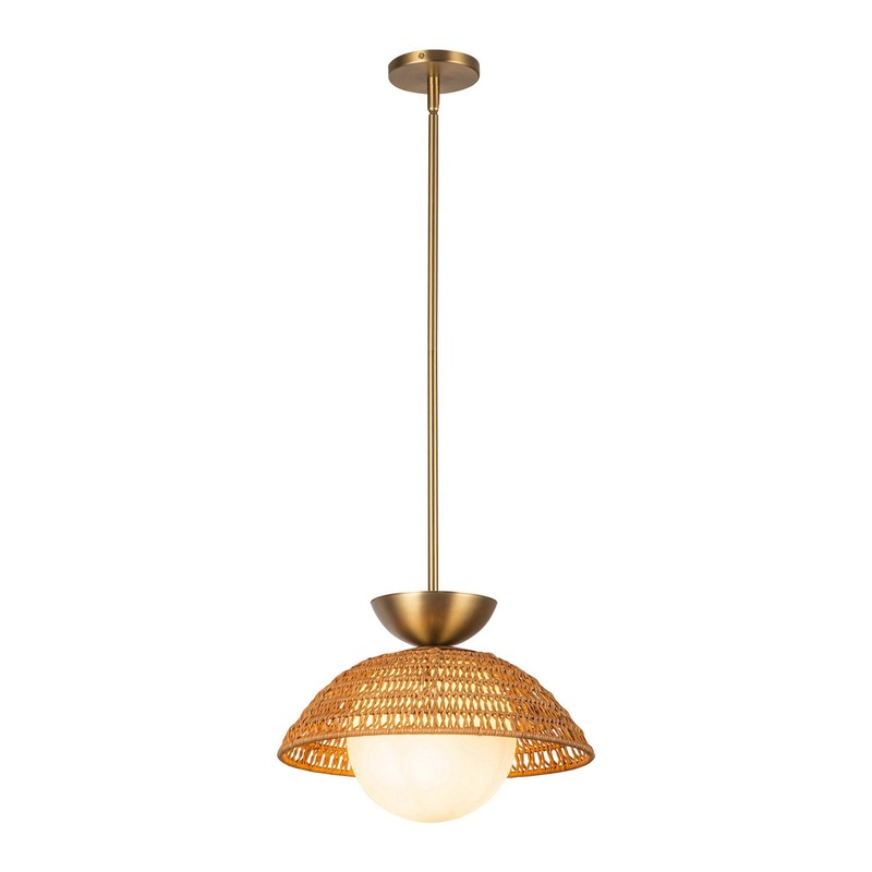 One Light Pendant from the Perth Collection in Brushed Gold/Opal Glass Finish by Alora