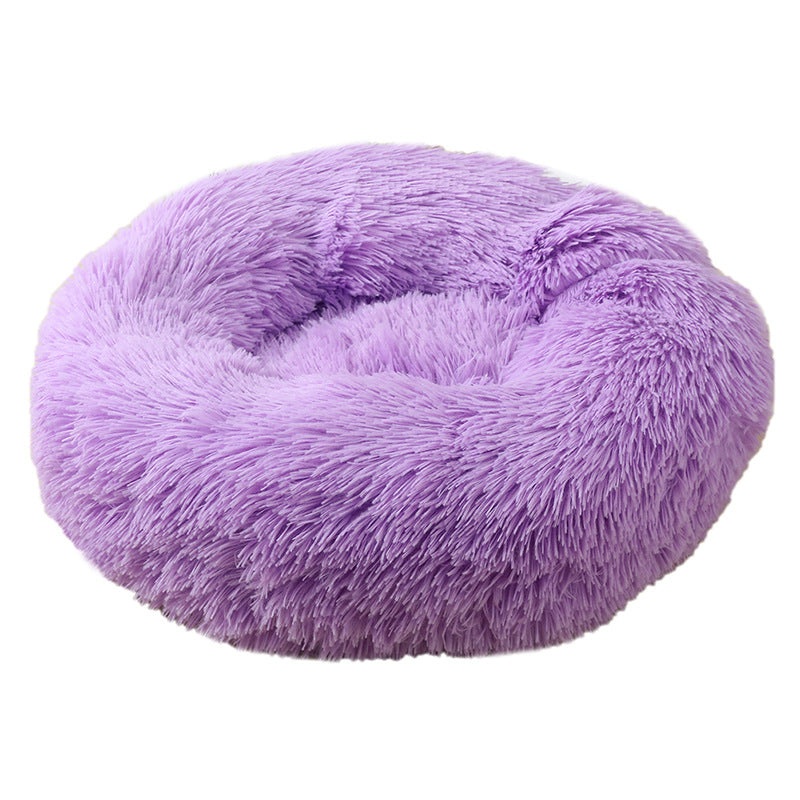 Purple 50cm Cozy Round Pet Bed – Plush Cat & Dog Bed with Non-Slip Base, Machine Washable