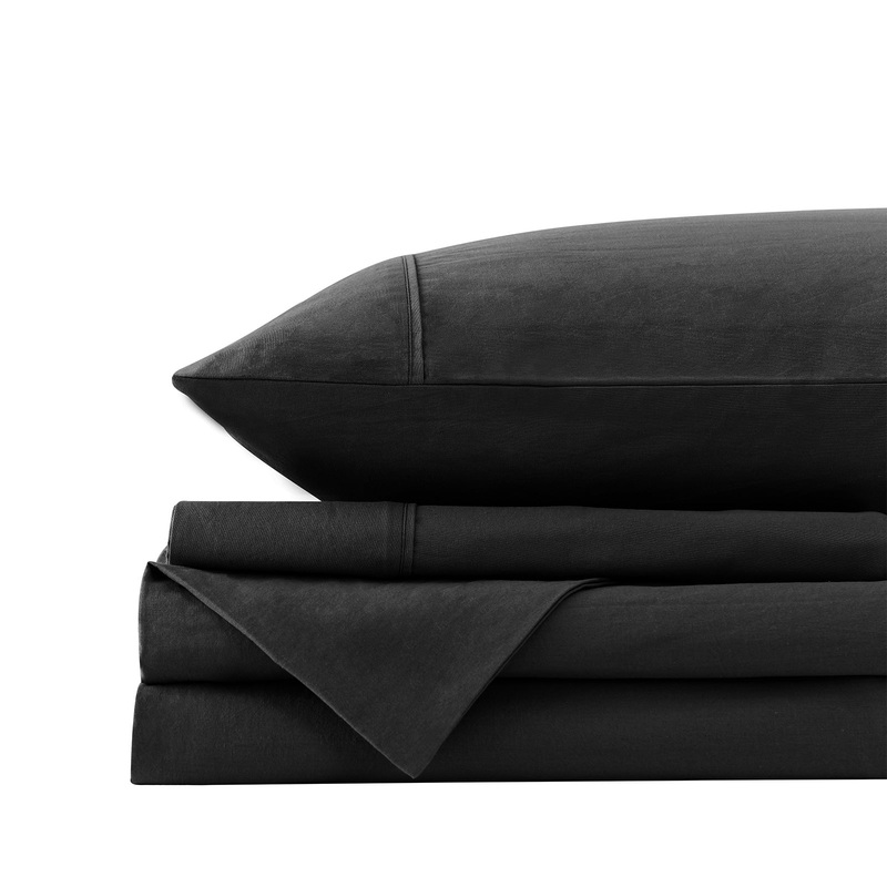 Royal Comfort Vintage Washed 100% Cotton Sheet Set Fitted Flat Sheet Pillowcases – Single – Charcoal