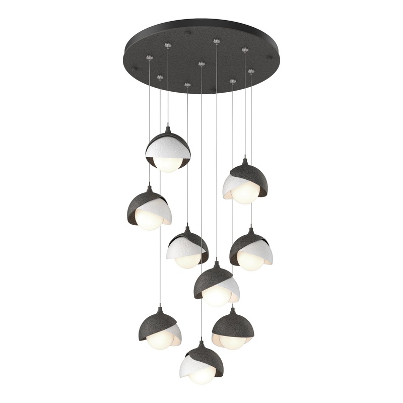 Brooklyn 9-Light Double Shade Pendant Natural Iron White