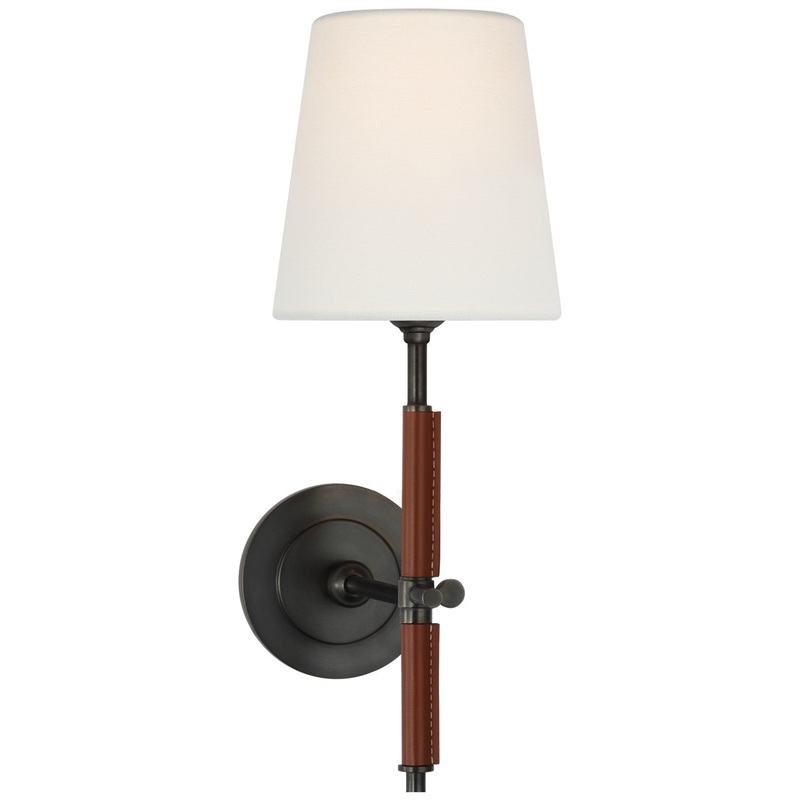 LED Wall Sconce from the Bryant Wrapped Collection in Bronze and Saddle Leather Finish by Visual Comfort Signature