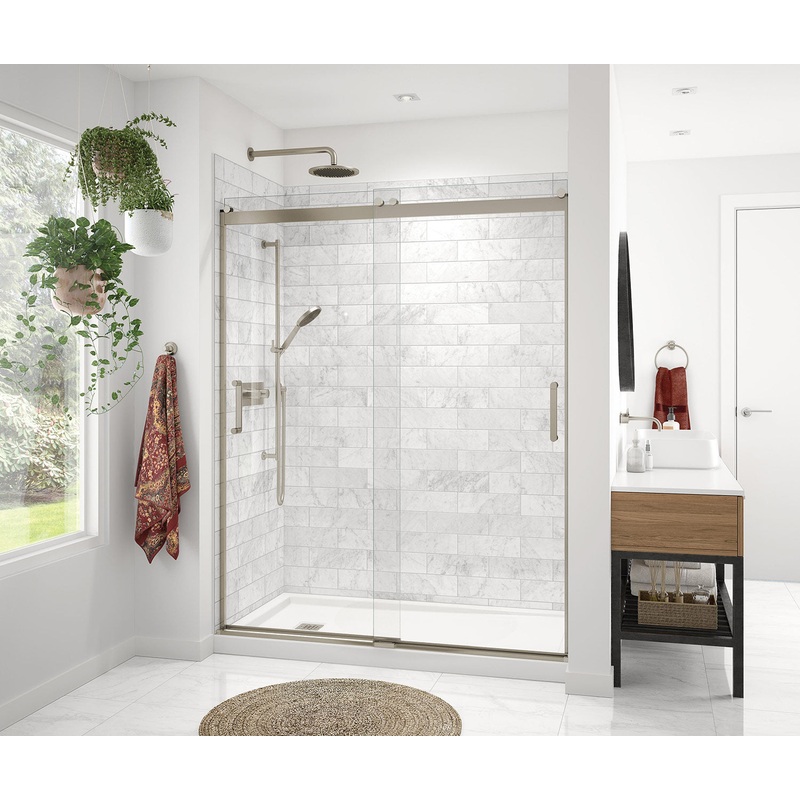 MAAX 136694-900-305-000 Revelation Round 56-59 x 70 -73 in. 8mm Bypass Shower Door for Alcove Installation with Clear glass in Brushed Nickel