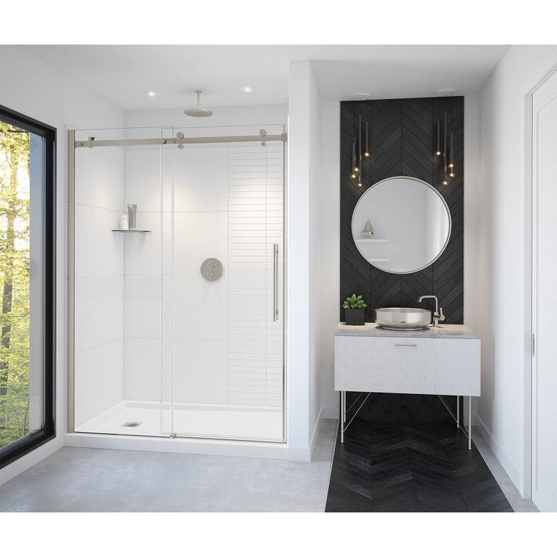 MAAX 138470-900-305-000 Vela 56 -59 x 78  in. 8mm Sliding Shower Door for Alcove Installation with Clear glass in Brushed Nickel