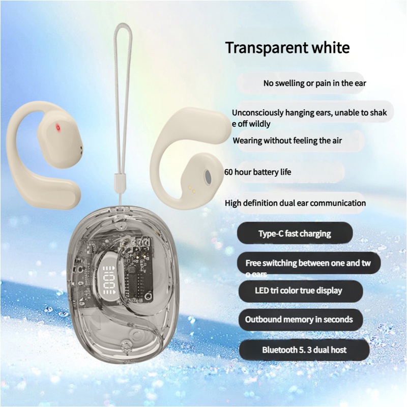 OWS Open-Ear TWS Earbuds with AI Translation – Bluetooth 5.4, 360 ACS Sound, LED Display Case(White)
