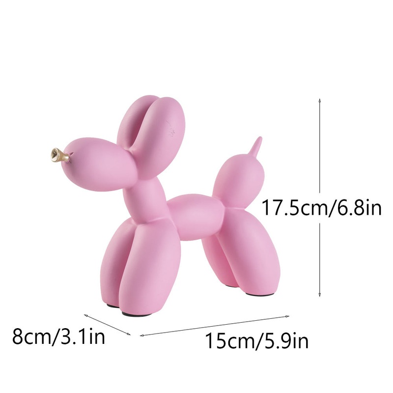 Pink Modern Resin Balloon Dog Sculpture – Playful Art Figurine with Golden Snout Accent