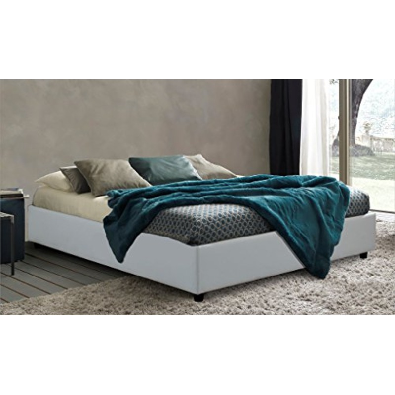 Sararreda SOMMIER Letto Matrimoniale con vano Contenitore Imbottito e Rivestito in Ecopelle – Colore Bianco – Made in Italy