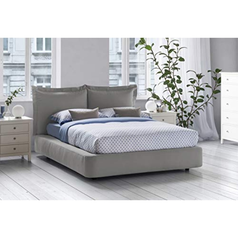 Talamo Italia Letto contenitore Matrimoniale Vittoria, Made in Italy, Testata e rivestimento in tessuto, Apertura frontale, adatto per materasso 160×190 cm, Grigio