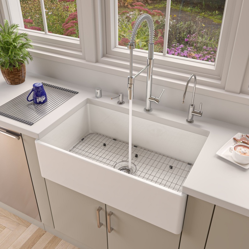 ALFI brand AB533-W 33″ White Smooth Apron Single Bowl Fireclay Farm Sink