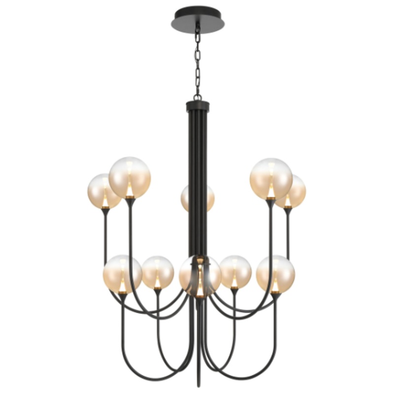 Iissa 10-Light 40″ Chandelier Black Amber Glass