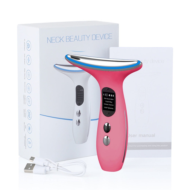 Multi-Function Neck & Face Beauty Device – 4-in-1 LED Light Therapy, EMS Lifting & Anti-Wrinkle Massager(pink)