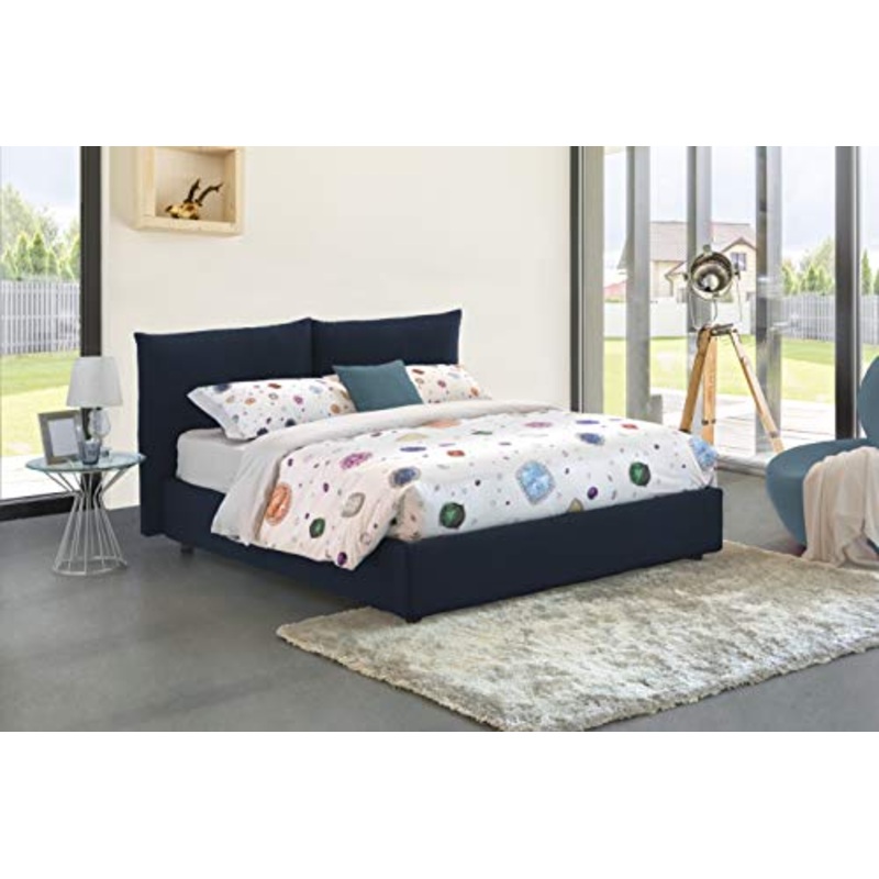 Talamo Italia Letto contenitore Matrimoniale Rosa, Made in Italy, Letto con rivestimento in tessuto, Apertura frontale, adatto per materasso cm 160×200, Blu