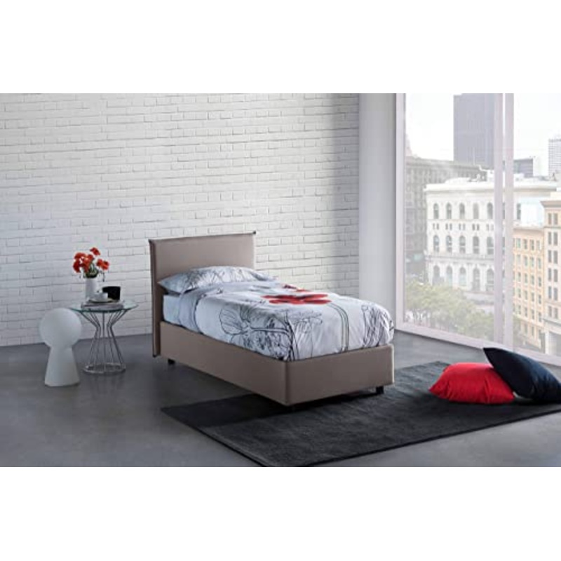 Talamo Italia Letto contenitore Singolo Anna, Made in Italy, Letto con rivestimento in tessuto, Apertura frontale, con materasso cm 80×190 incluso, Tortora