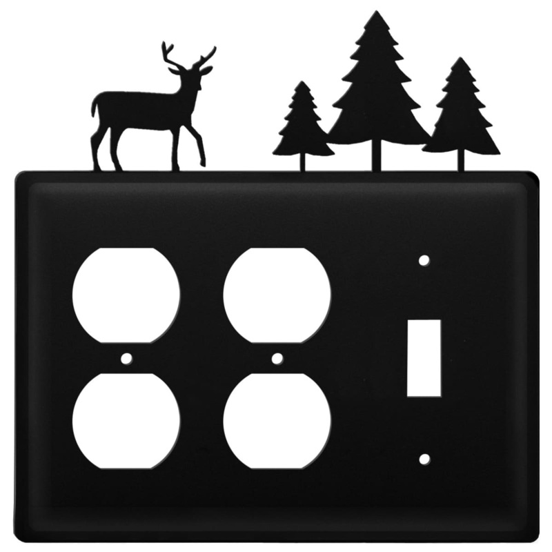 Village Wrought Iron EOOS-203 Triple Deer & Pine Trees Double Outlet and Single Switch Cover CUSTOM Product