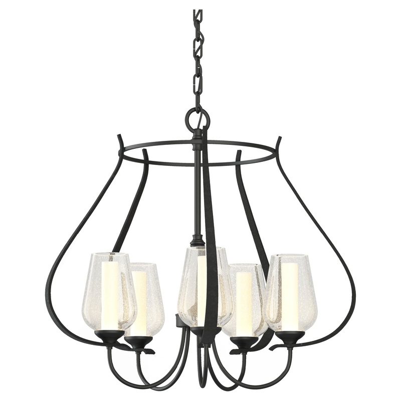 Flora 5-Arm Chandelier Black Seeded Glass with Opal Diffuser (ZS)