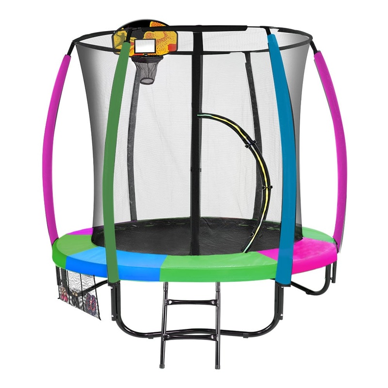 Kahuna Classic 6ft Trampoline Free Ladder Spring Mat Net Safety Pad Cover Round Enclosure Basketball Set – Rainbow