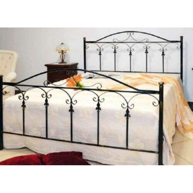 Letto 1 Piazza e Mezza, in Ferro BATTUTO, Modello Lancia, Vari Colori, 100% Made in Italy (Nero Sfumature Oro)