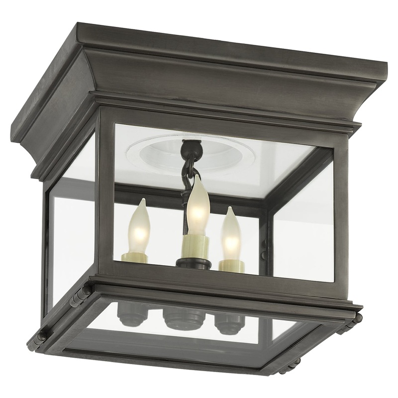 Three Light Flush Mount from the Club Square Collection in Bronze Finish by Visual Comfort Signature