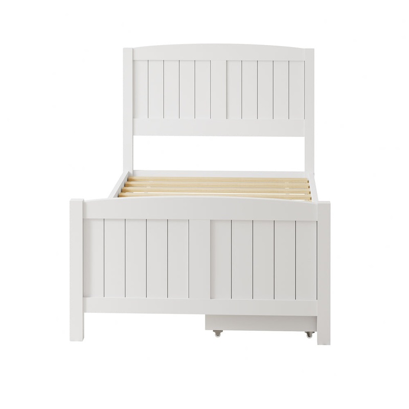 Wooden Bed Frame Single Size with Trundle Drawers White