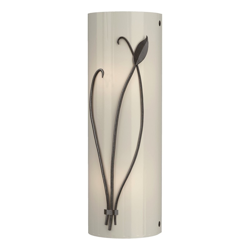 Forged Leaf and Stem Sconce Oil Rubbed Bronze Ivory Art Glass (CC) Left