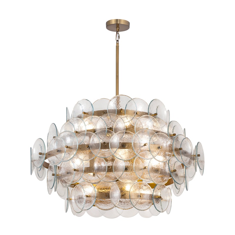 Loren 12-Light Chandelier Weathered Brass / Textured Clear Glass