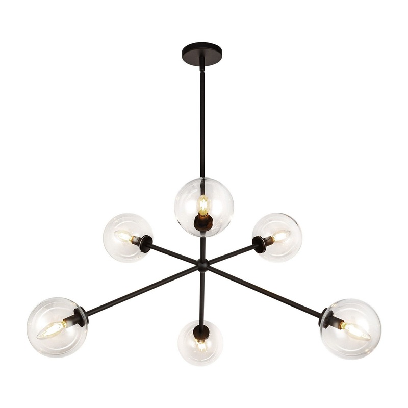 Six Light Chandelier from the Cassia Collection in Matte Black/Clear Glass Finish by Alora