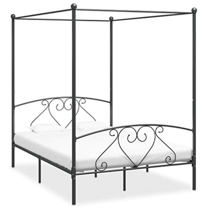 SKM Letto a Baldacchino Grigio in Metallo 140×200 cm (25kg)