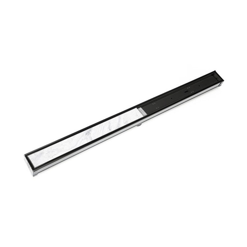 STIF65 48″ Site Sizeable Linear Drain Kit with Tile Insert Frame – Matte Black Stainless Steel/PVC