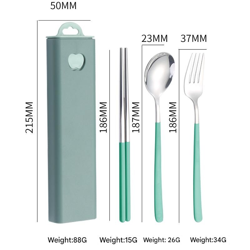 2 – pcs Green Reusable Travel Utensil Set with Case – 304 Stainless Steel Spoon, Fork & Chopsticks