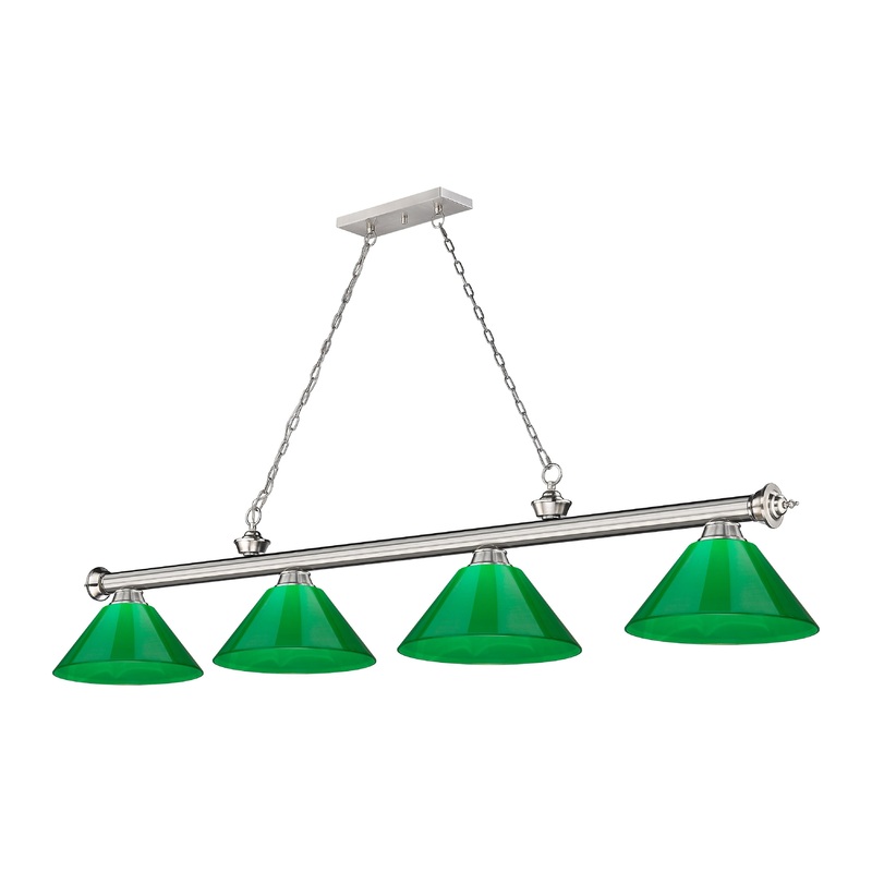Cordon 4-Light Billiard Brushed Nickel Cone Green Plastic