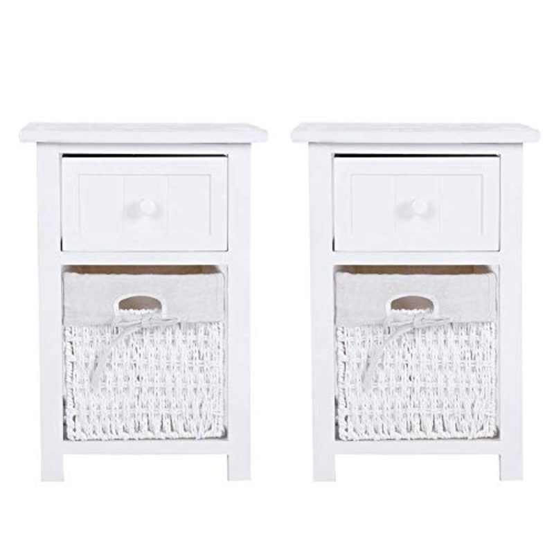 FGDSA Comodino Comodino in Legno Semplice Bianco 2 Pezzi/Set con Cassetto E Cesto Portaoggetti Comodino Divano Letto per Uso Domestico