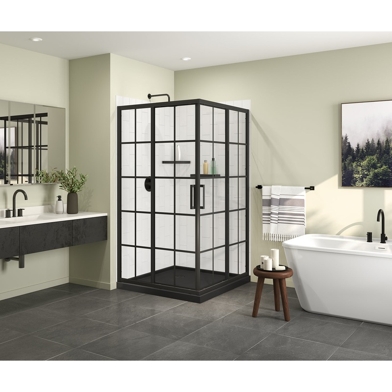 MAAX 107487-977-340-000 Scarlet 42 x 42 Acrylic Corner Drain Shower Kit in Black with French Glass in Matte Black