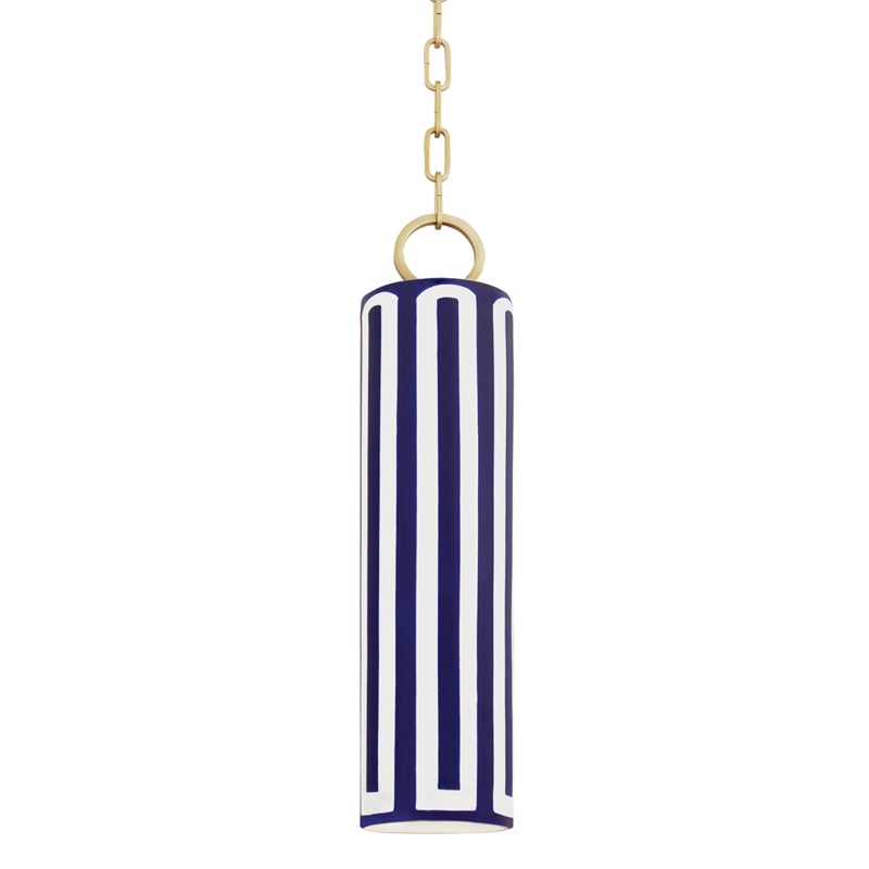 One Light Pendant from the Brookville Collection in Aged Brass/Blue Combo Finish by Hudson Valley