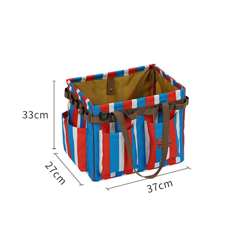 Red,Blue and White Stripes Heavy Duty Foldable Outdoor Camping Storage Box – Oxford Cloth Collapsible Gear Organizer Tote with Pockets