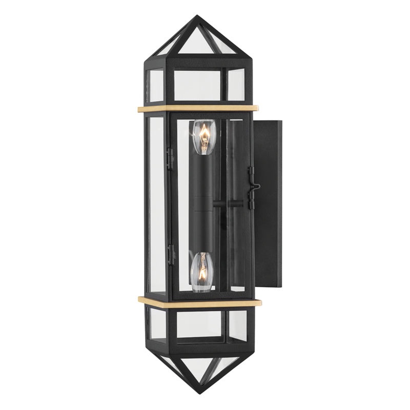 Two Light Wall Sconce from the Bedford Hills Collection in Aged Brass/Black Finish by Hudson Valley