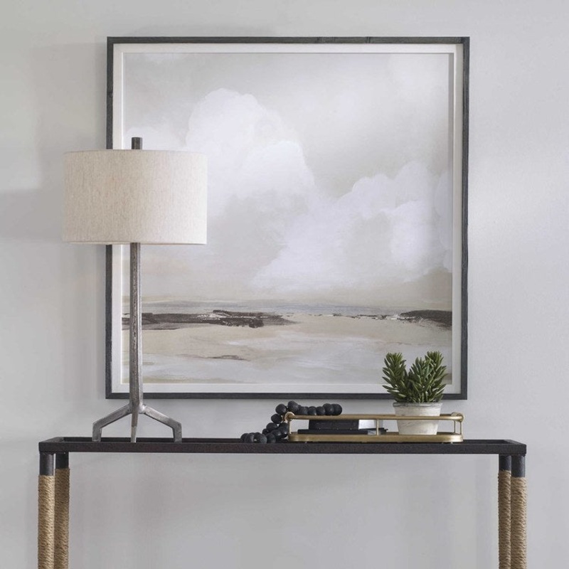 Wall Art Framed Print Soft Clouds 42 x 42 Inch Dark Espresso Frame Wood/Linen