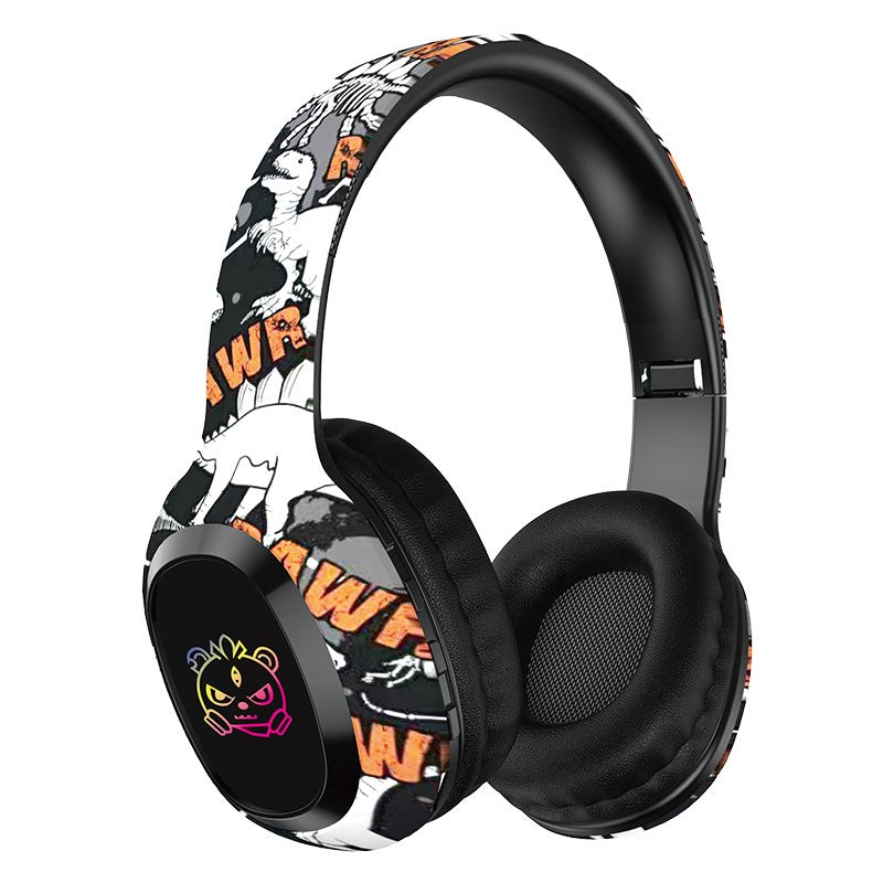 Wireless Over-Ear Headphones with Graffiti Design – Bluetooth 5.3, HIFI Sound, RGB Light, 8H Playtime(black)