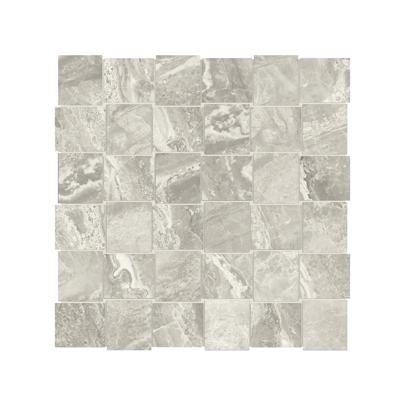 2″ x 2″ Basketweave Mayfair Stella Agento Matte Porcelain Mosaics. 1 Sheet = .98 Sq. Ft. Argento 2″ x Polished