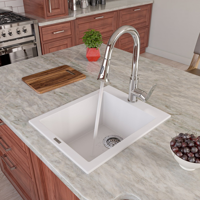 ALFI brand AB1720DI-W White 17″ Drop-In Rectangular Granite Composite Kitchen Prep Sink