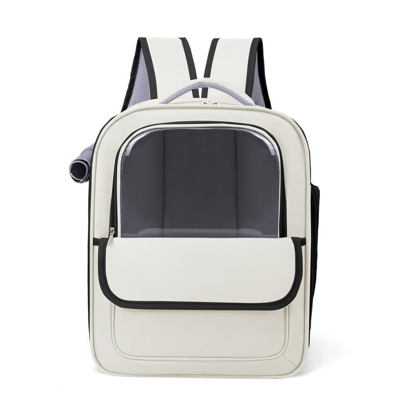 Beige And Black Spacious Pet Carrier Backpack with Clear Window – Comfortable Travel Bag for Cats & Small Dogs