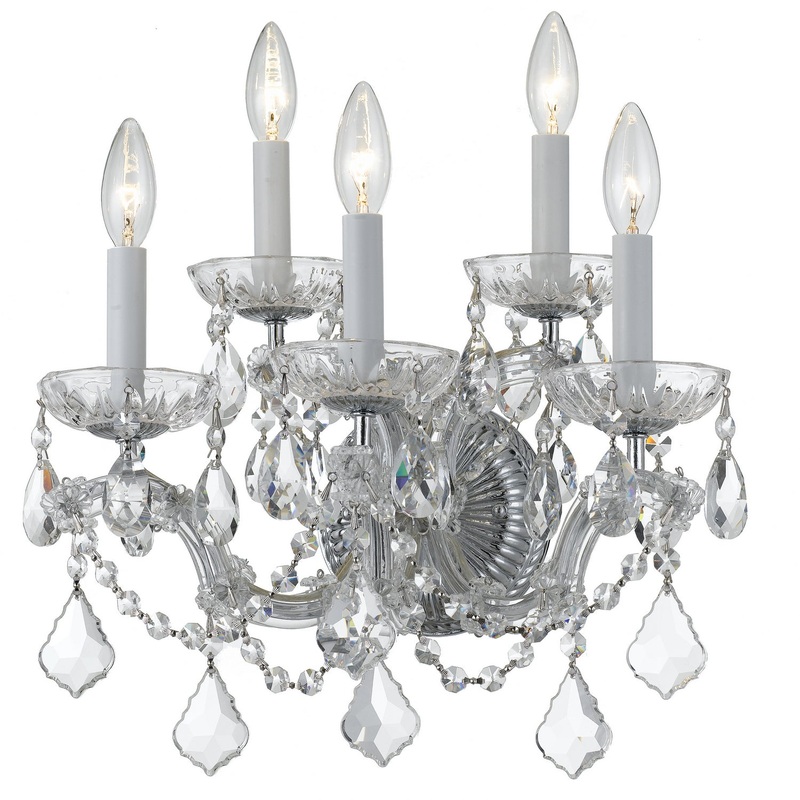 Crystorama 4404-CH-CL-SAQ Maria Theresa Five Light Wall Sconce Polished Chrome