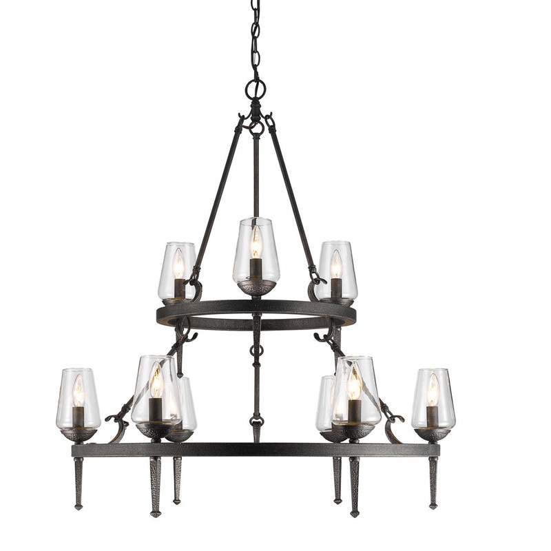 Marcellis 2 Tier – 9 Light Chandelier in Dark Natural Iron with Clear Glass