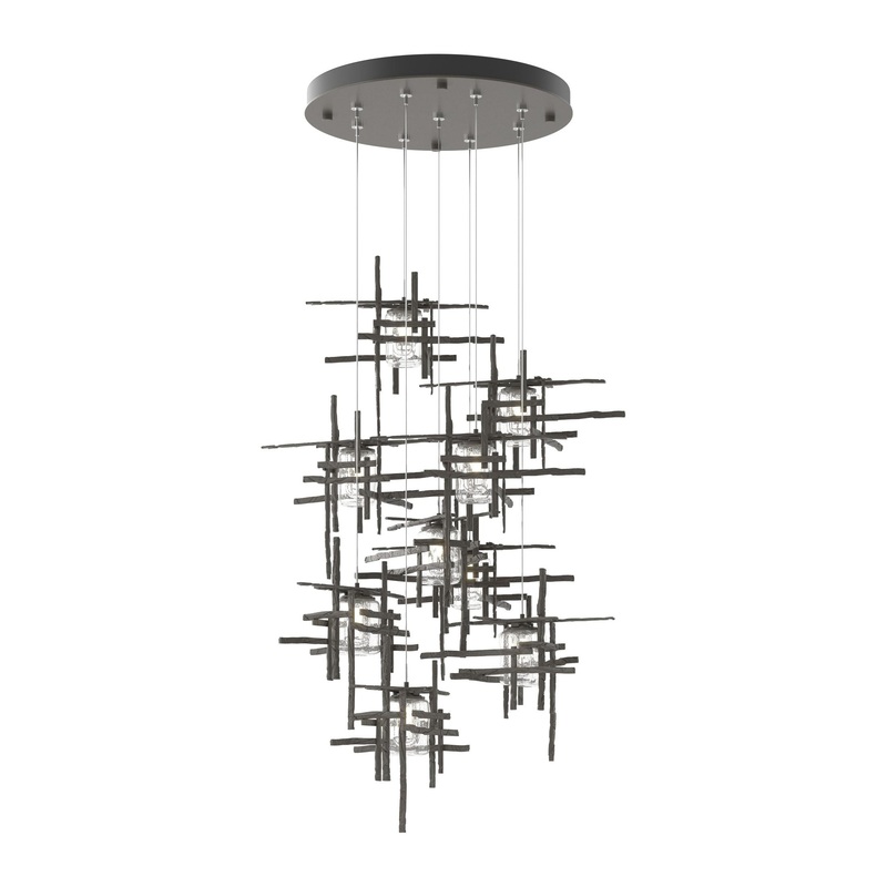 Tura 9-Light Seeded Glass Pendant Dark Smoke