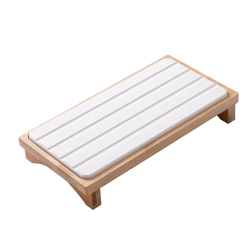 White Natural Diatomaceous Earth Absorbent Drying Tray with Bamboo Base – Quick-Dry Stone Mat for Kitchen & Bathroom Sink