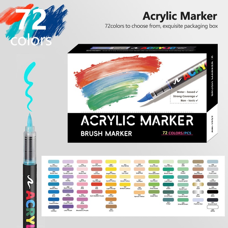 72 Colour Set Vibrant Cyan Acrylic Marker with Soft Brush Tip – 13.8 cm Professional Art Pen